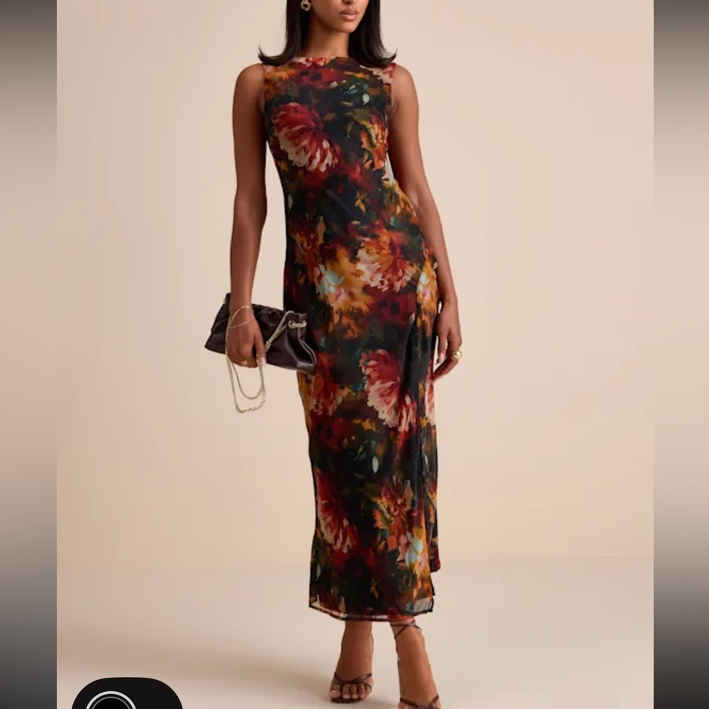 Lulus Black Floral Sleeveless Maxi Dress